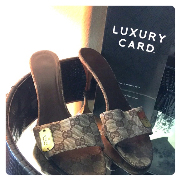 Gucci Shoes - Gucci GG Logo Canvas Mule Heeled sandal!